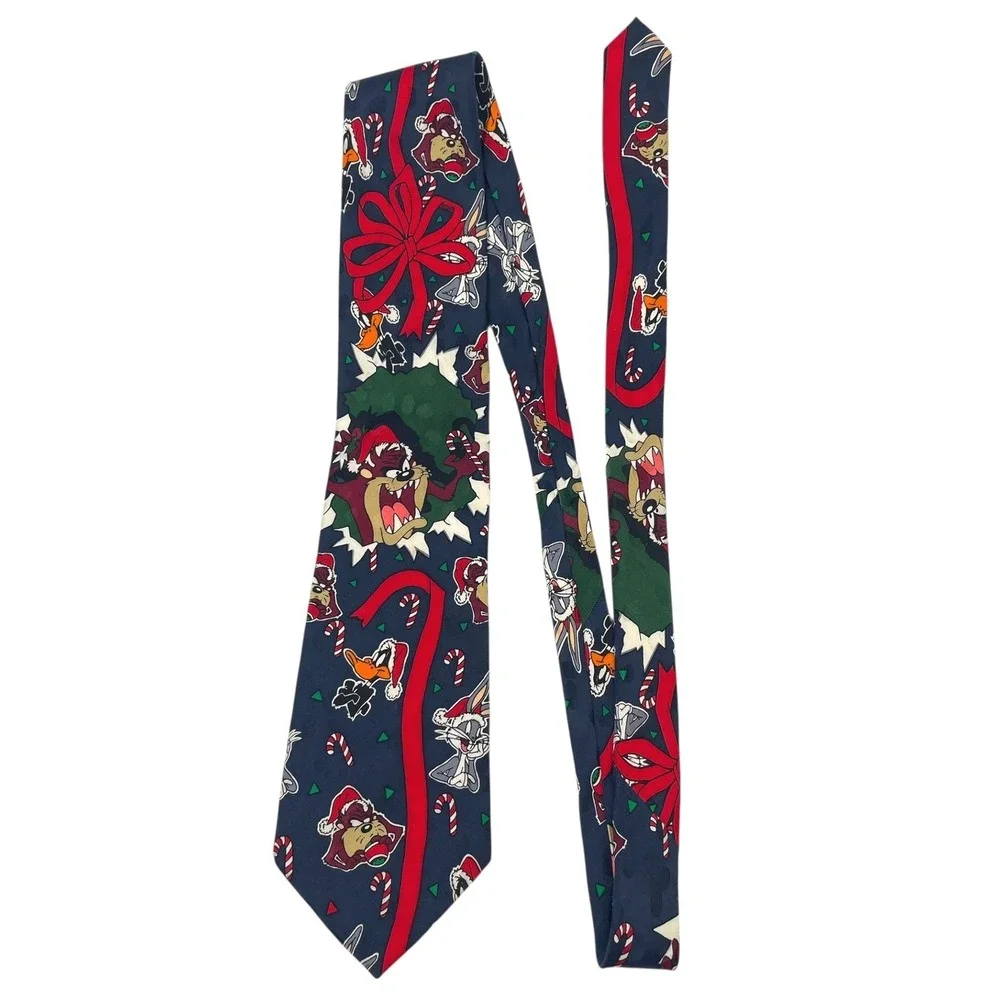 VTG Looney Tunes Christmas‎ Tie Silk 90's  Taz Bugs Bunny 4